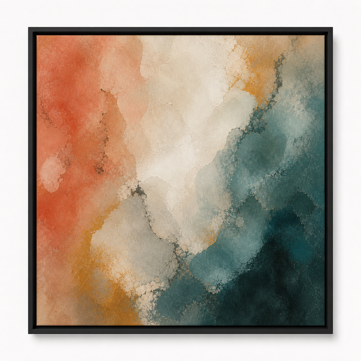 Coral Teal Field in a Black floating frame