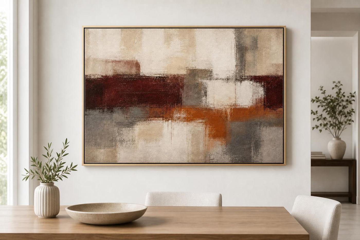 Auburn Room 60x40 framed canvas styled in a dining room