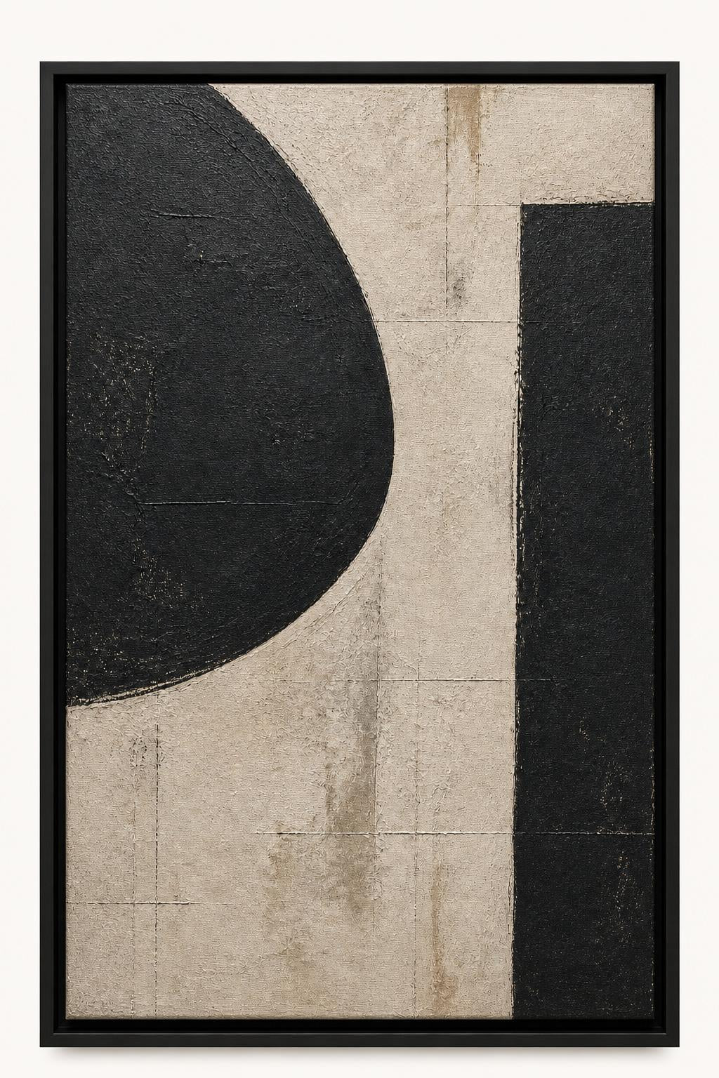 Charcoal Cream Study 40x60 framed canvas product image in a Black floating frame