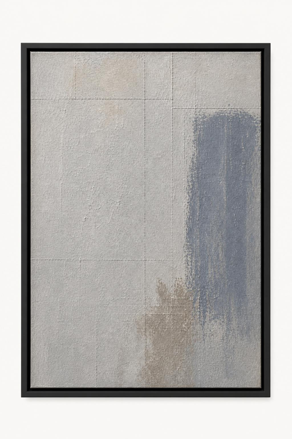 Gray Blue Study 45x60 framed canvas product image in a Black floating frame