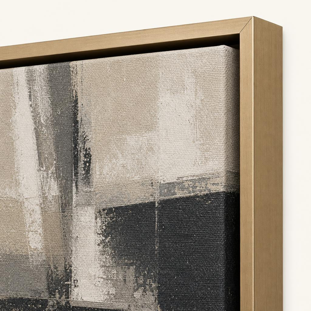 Charcoal Linen floating frame corner close-up