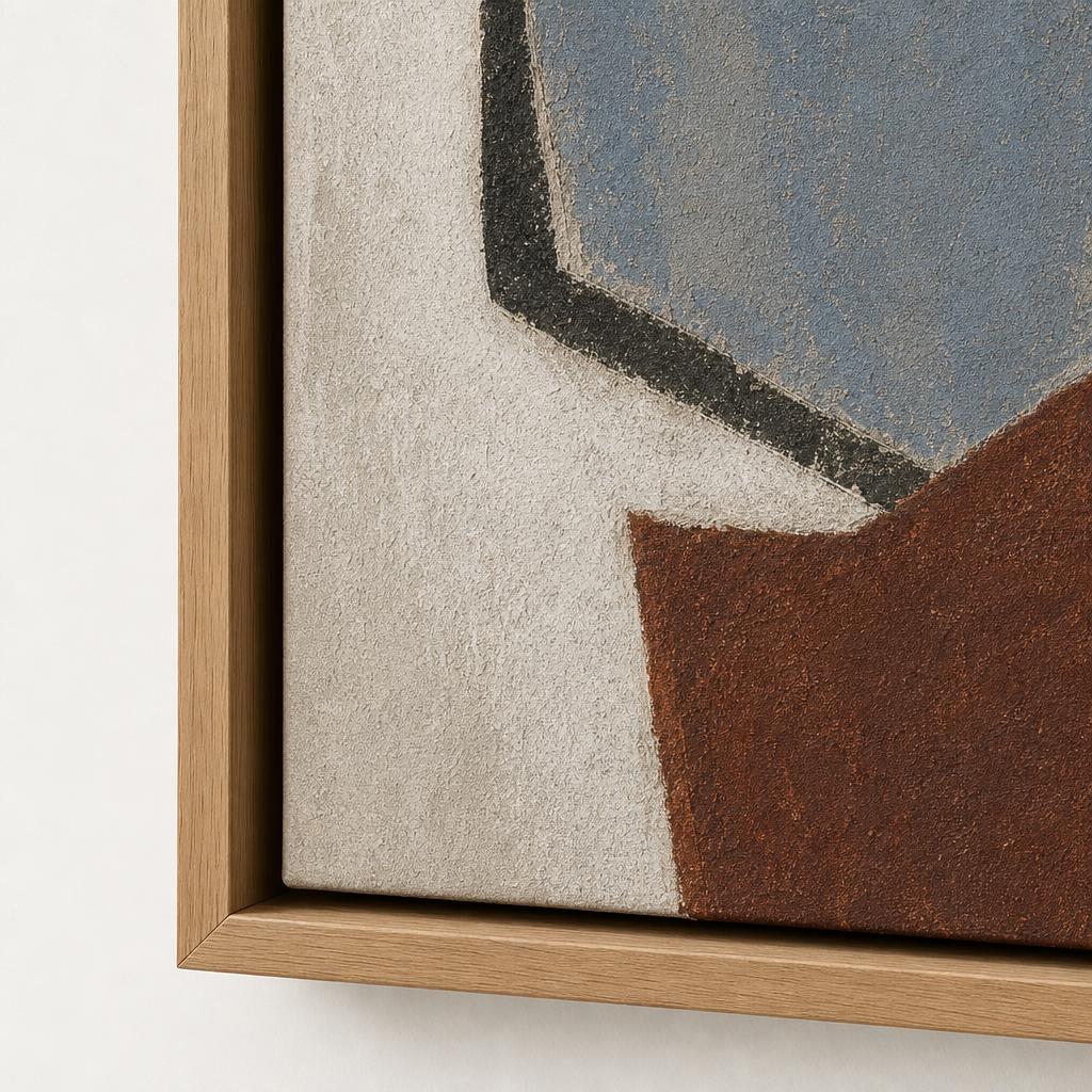 Rust Blue Study floating frame corner close-up