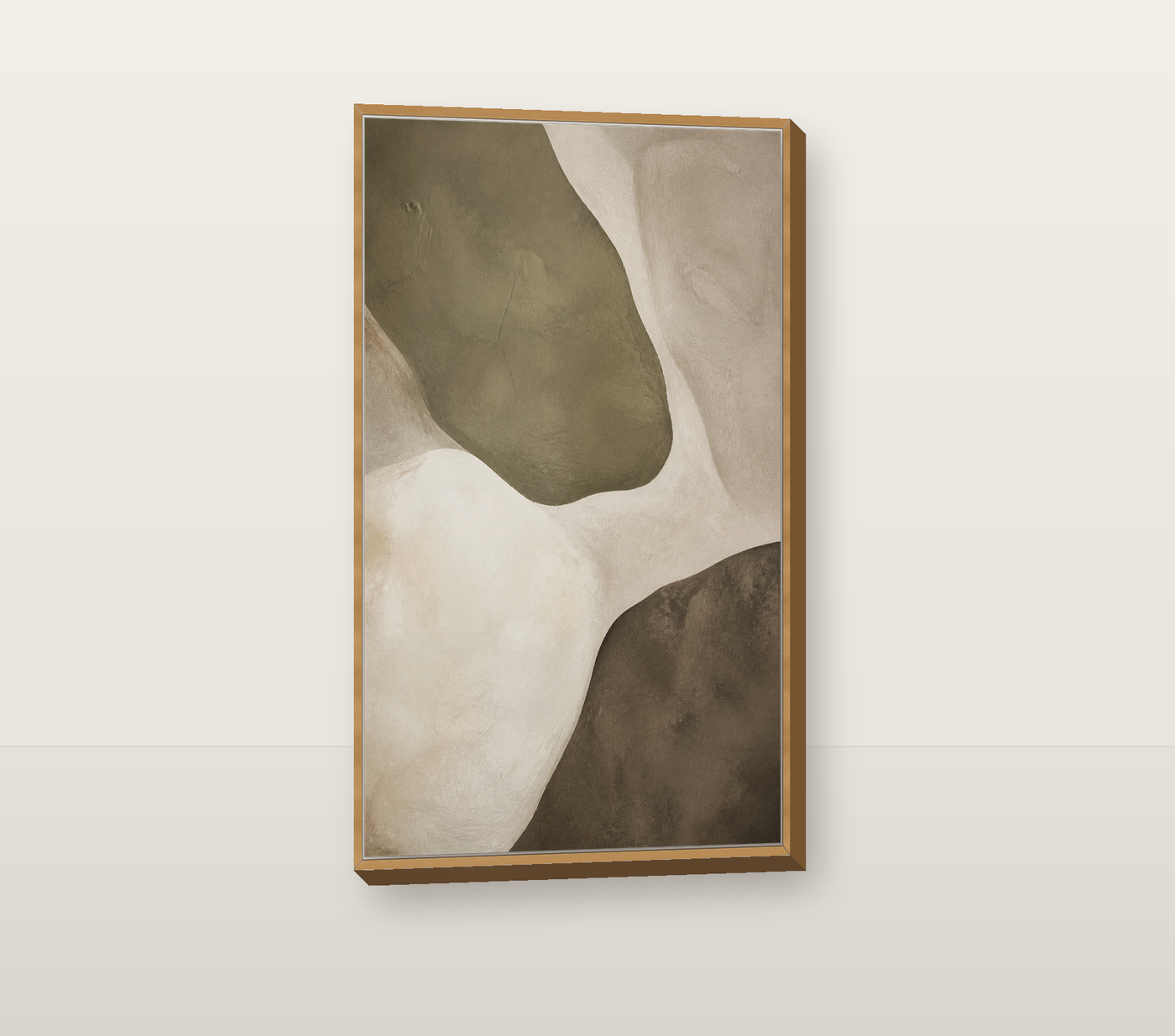 Olive Stone angled view in a thin floating frame