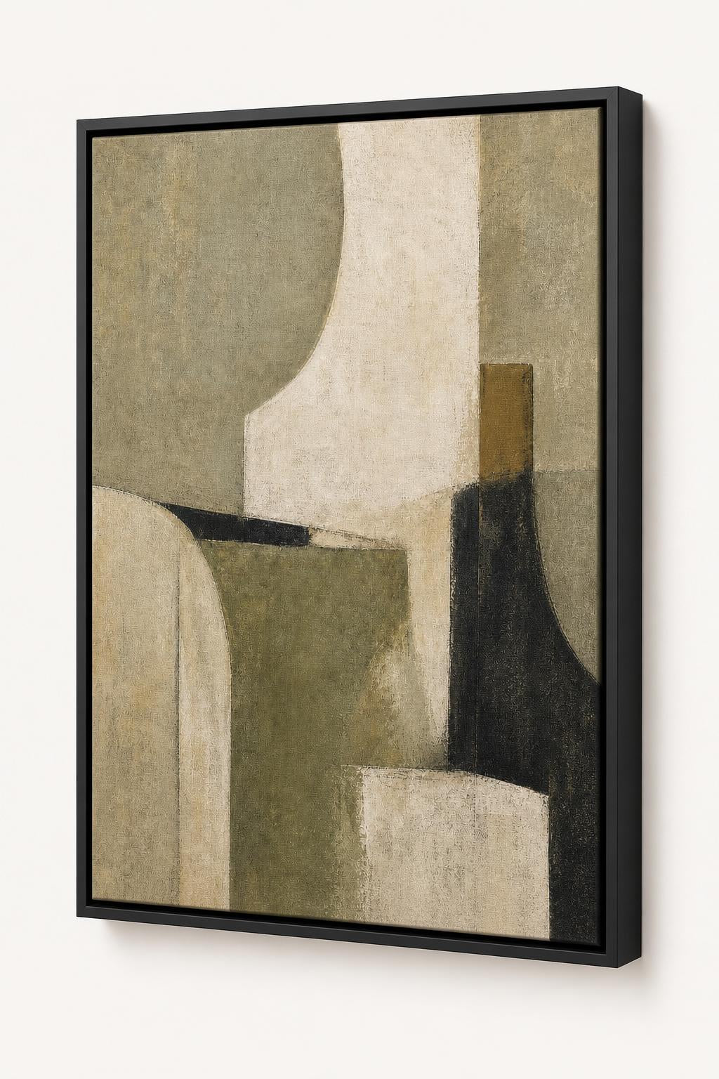 Laurel 36x48 framed canvas angled wall view in a Black floating frame