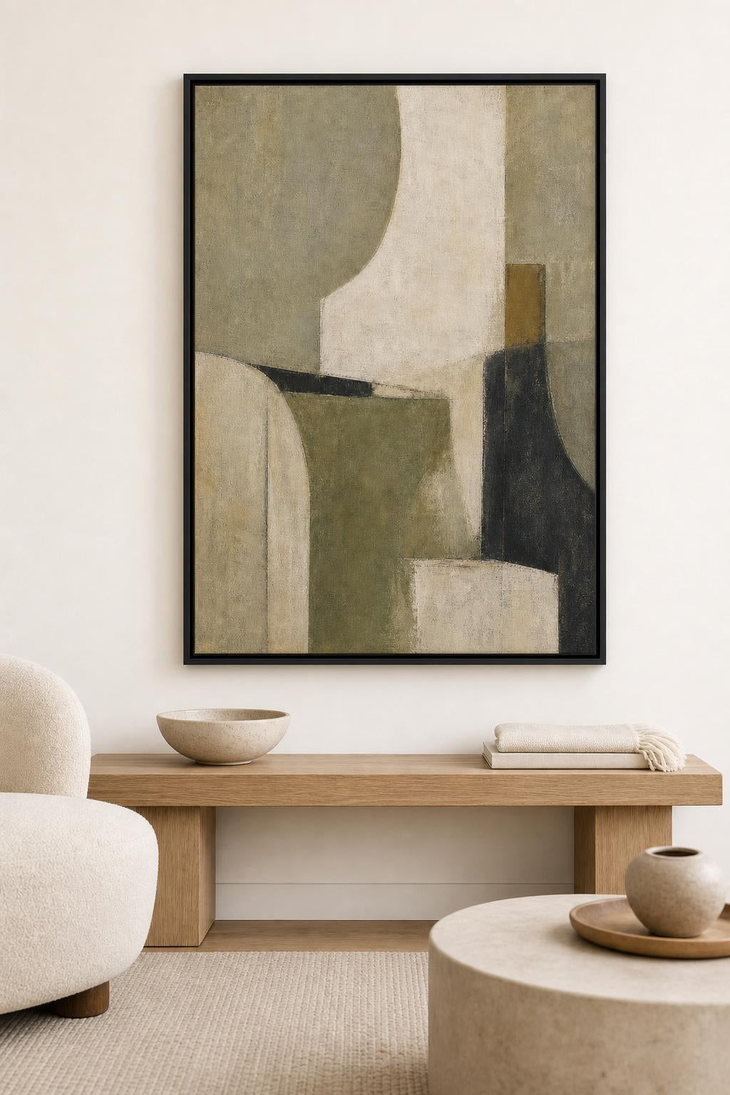 Laurel 36x48 framed canvas styled in a living room
