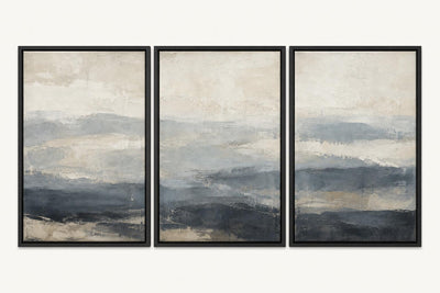 Tidal Stone Triptych 72x36 framed canvas product image in a Black floating frame