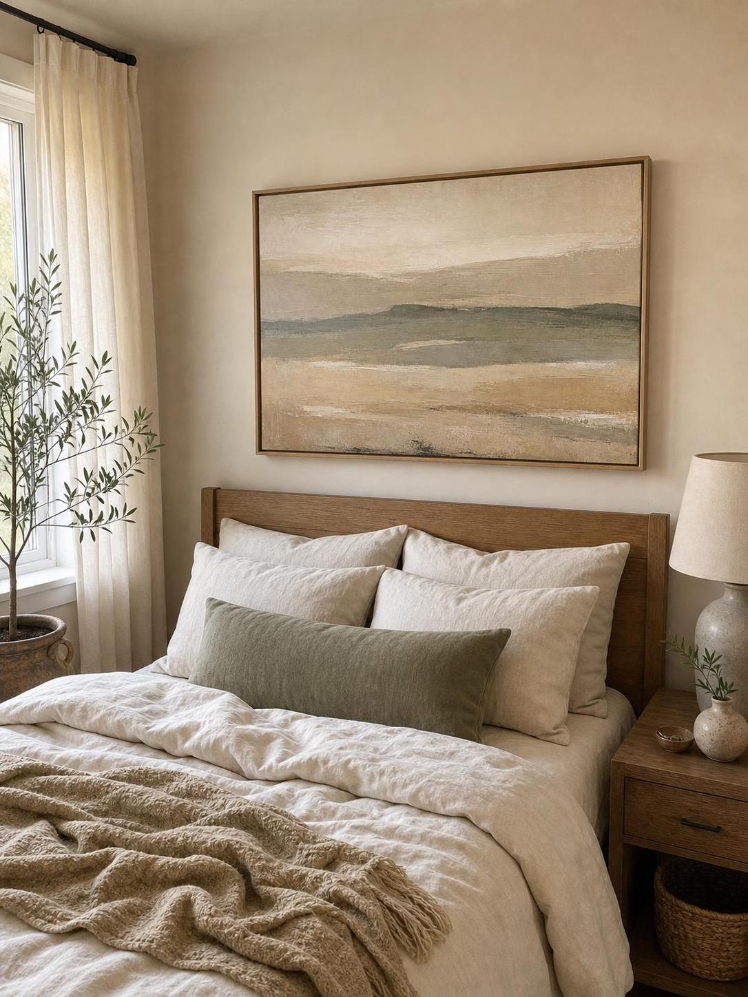 Hearthline framed canvas in a finished bedroom