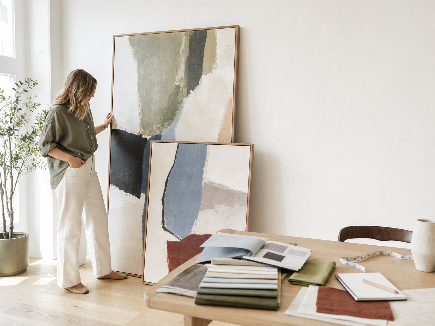 Artwork reviewed beside interior palette materials