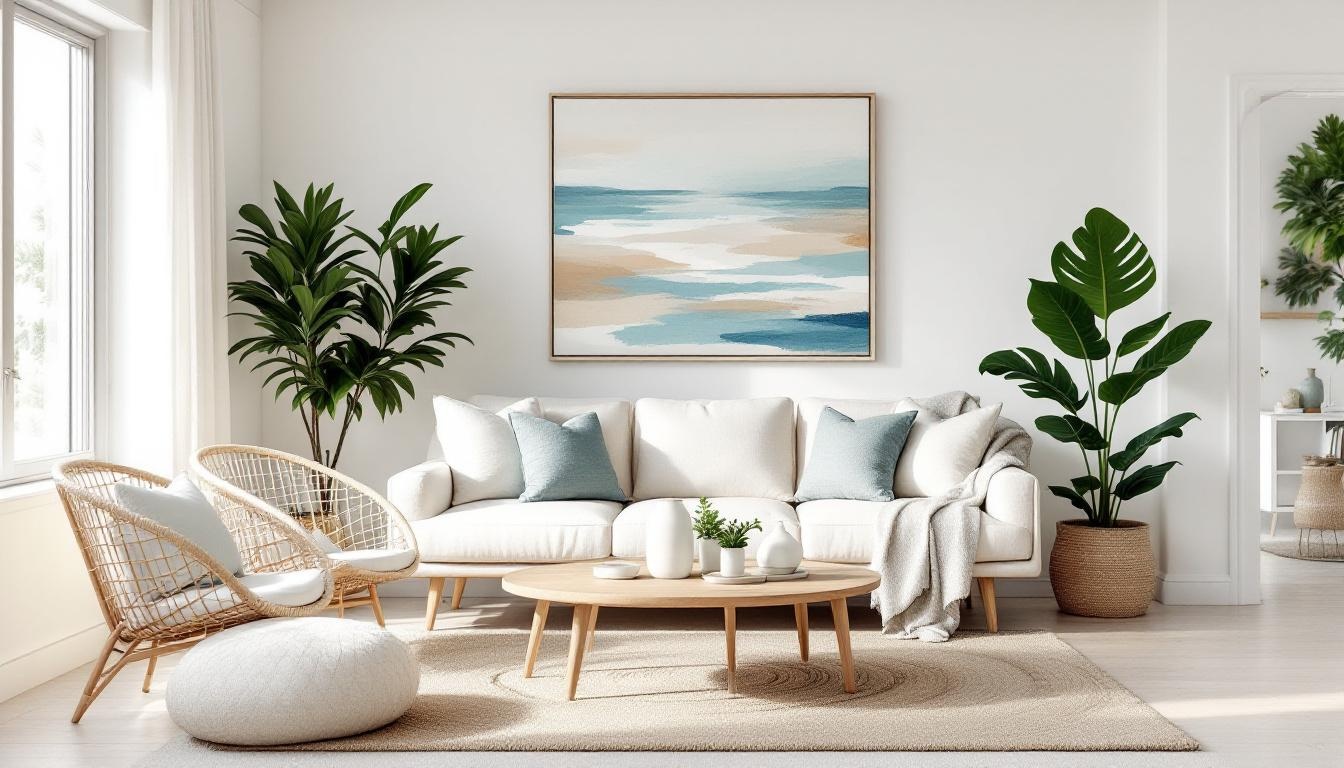 Coastal sand and sea glass living room