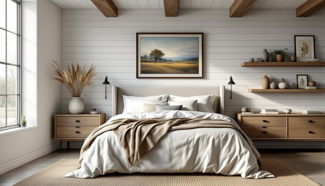 Modern Farmhouse bedroom — Linen & Oak palette