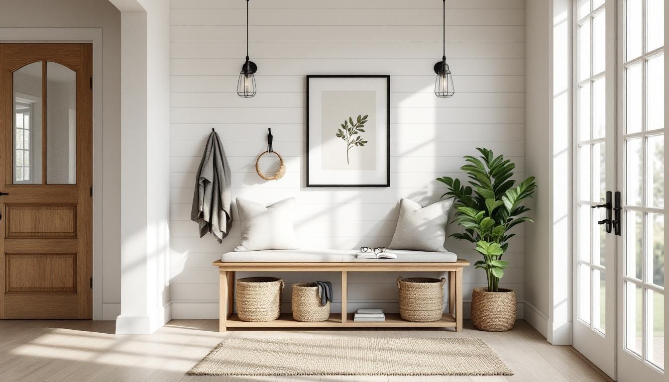 Modern Farmhouse entryway — Linen & Oak palette