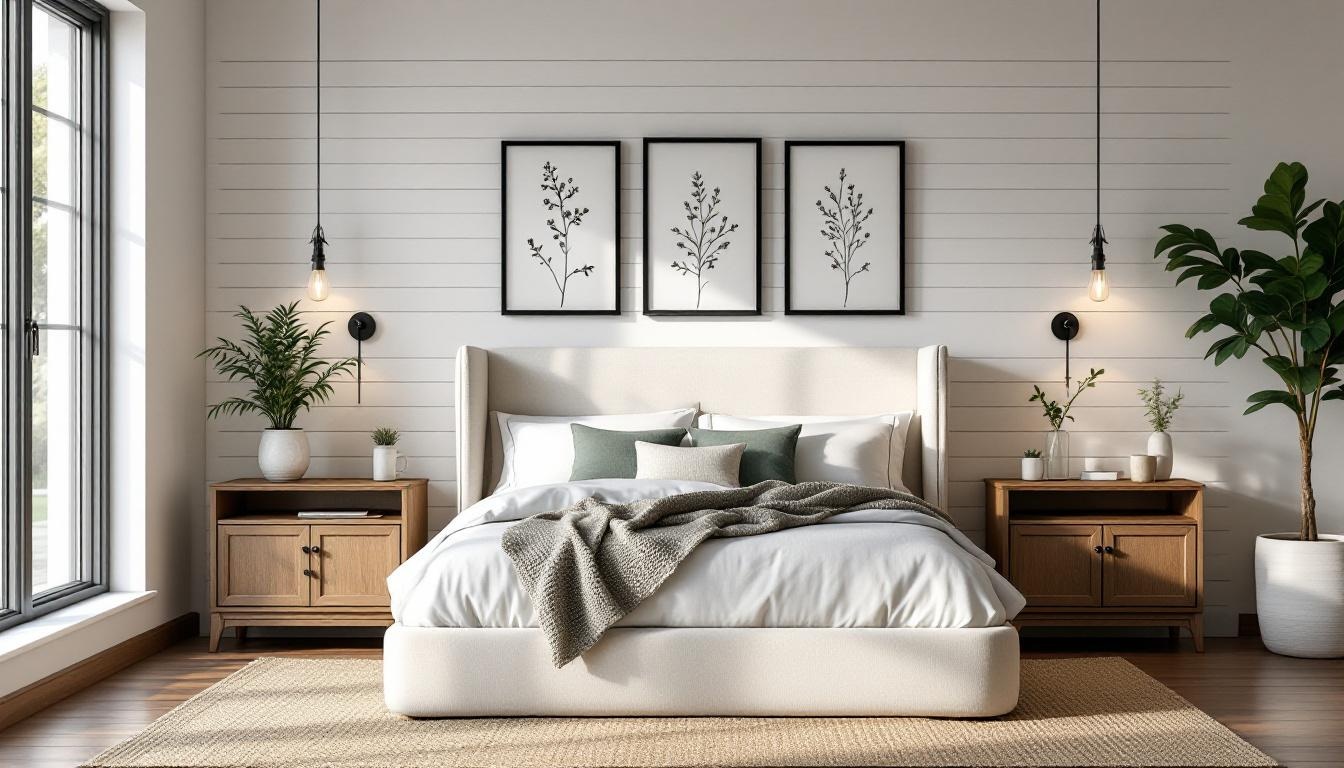 Modern Farmhouse bedroom — White & Wood palette