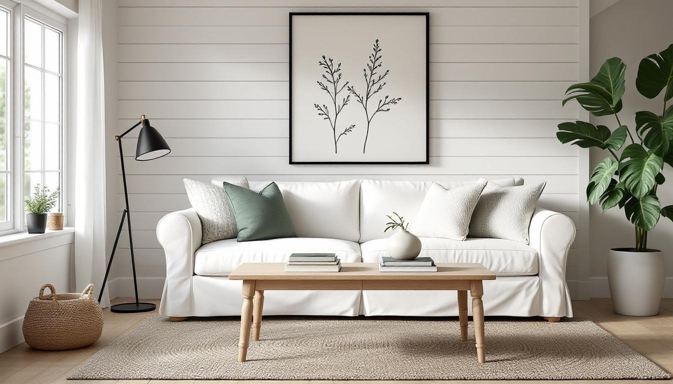 White wood farmhouse living room