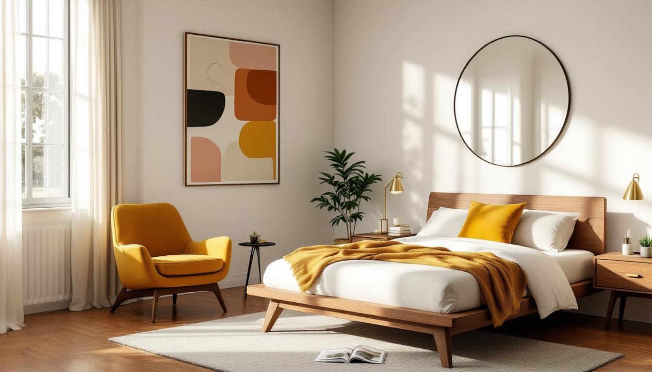Mid-Century bedroom — Mustard & Walnut palette