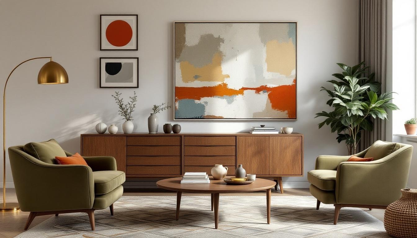 Mid-Century living room — Olive & Teak palette
