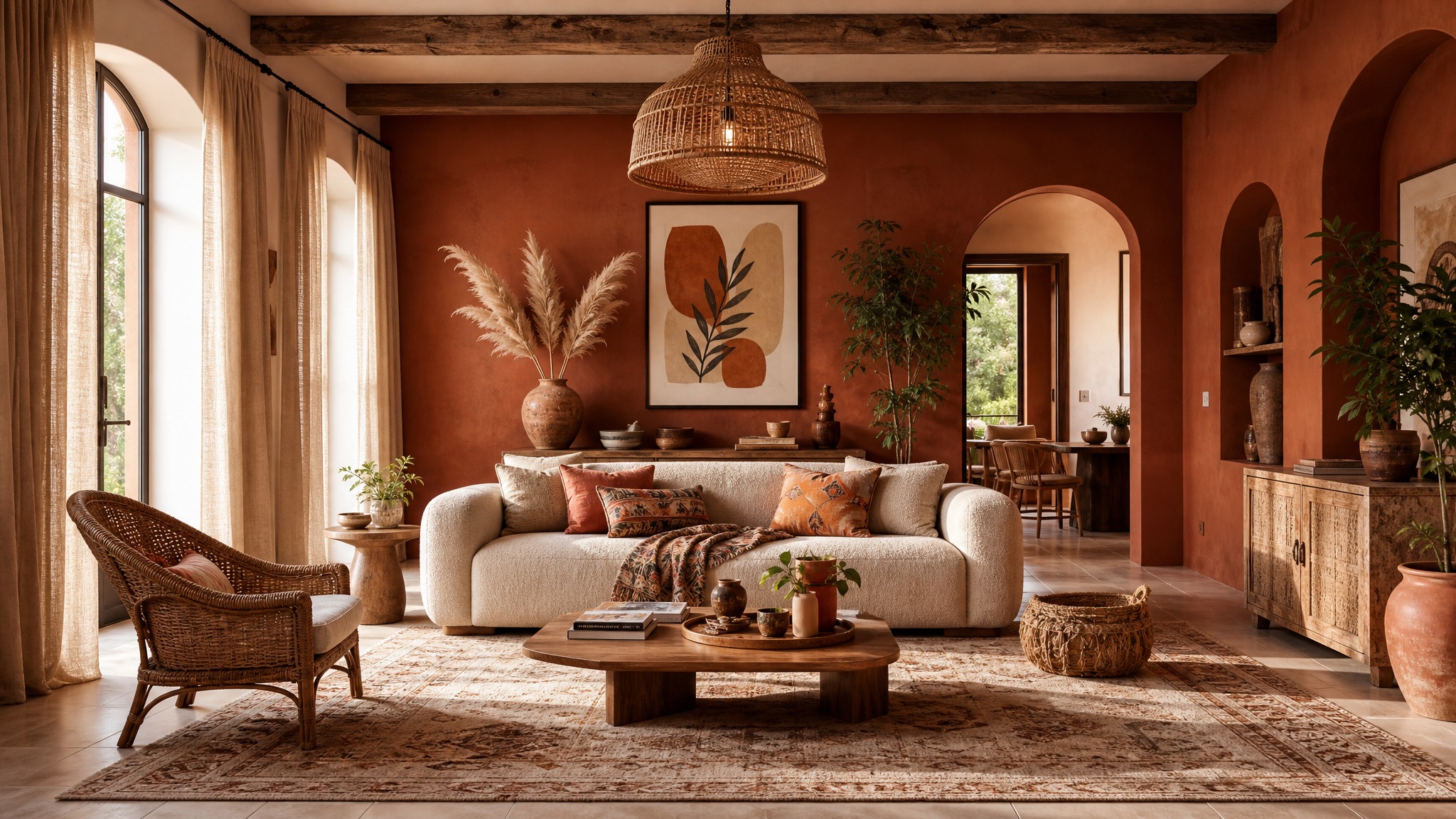 Bohemian Luxe living room — Terracotta & Rust palette
