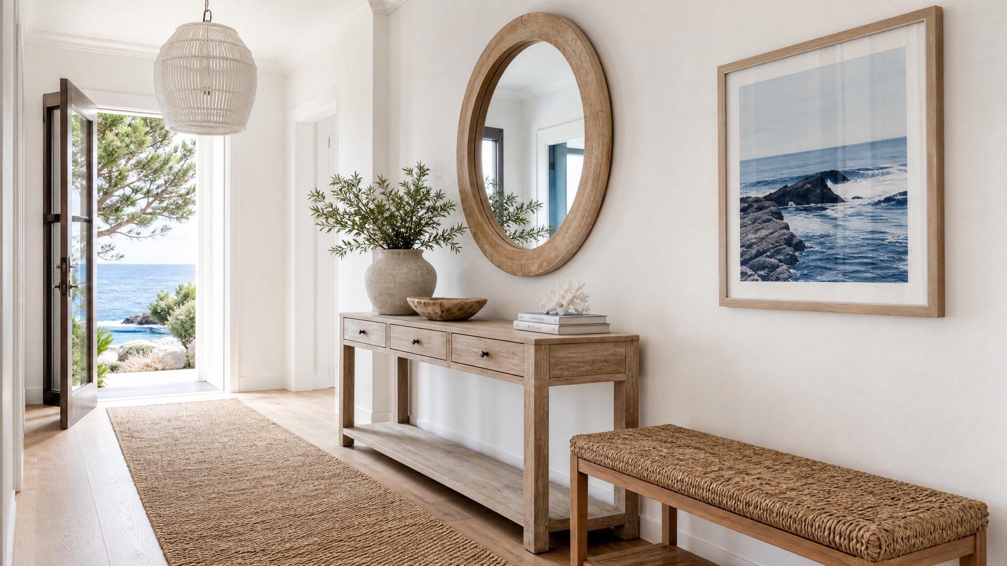 California Coastal entryway — Driftwood & Navy palette