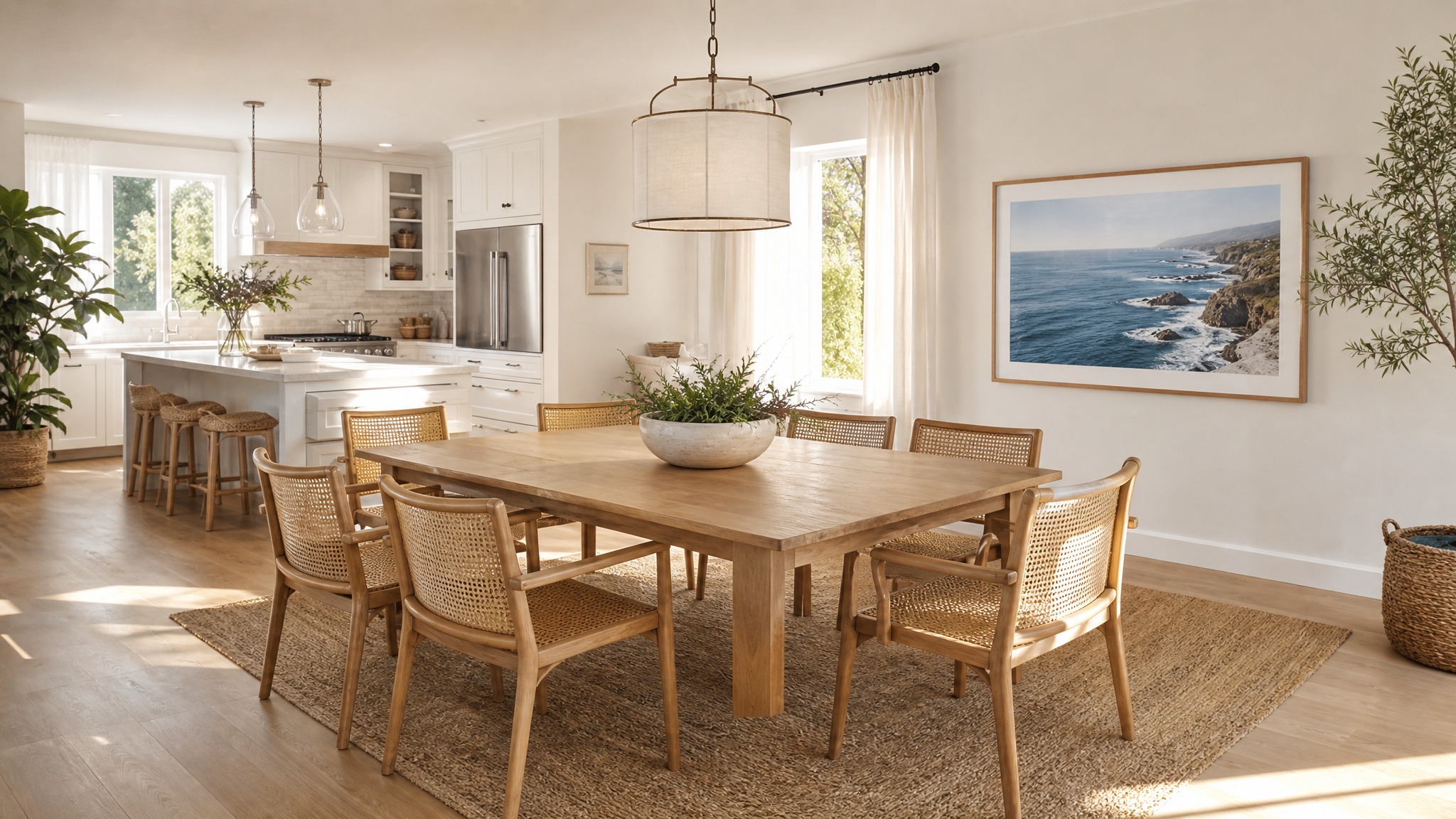 California Coastal kitchen & dining — Linen & Seagrass palette