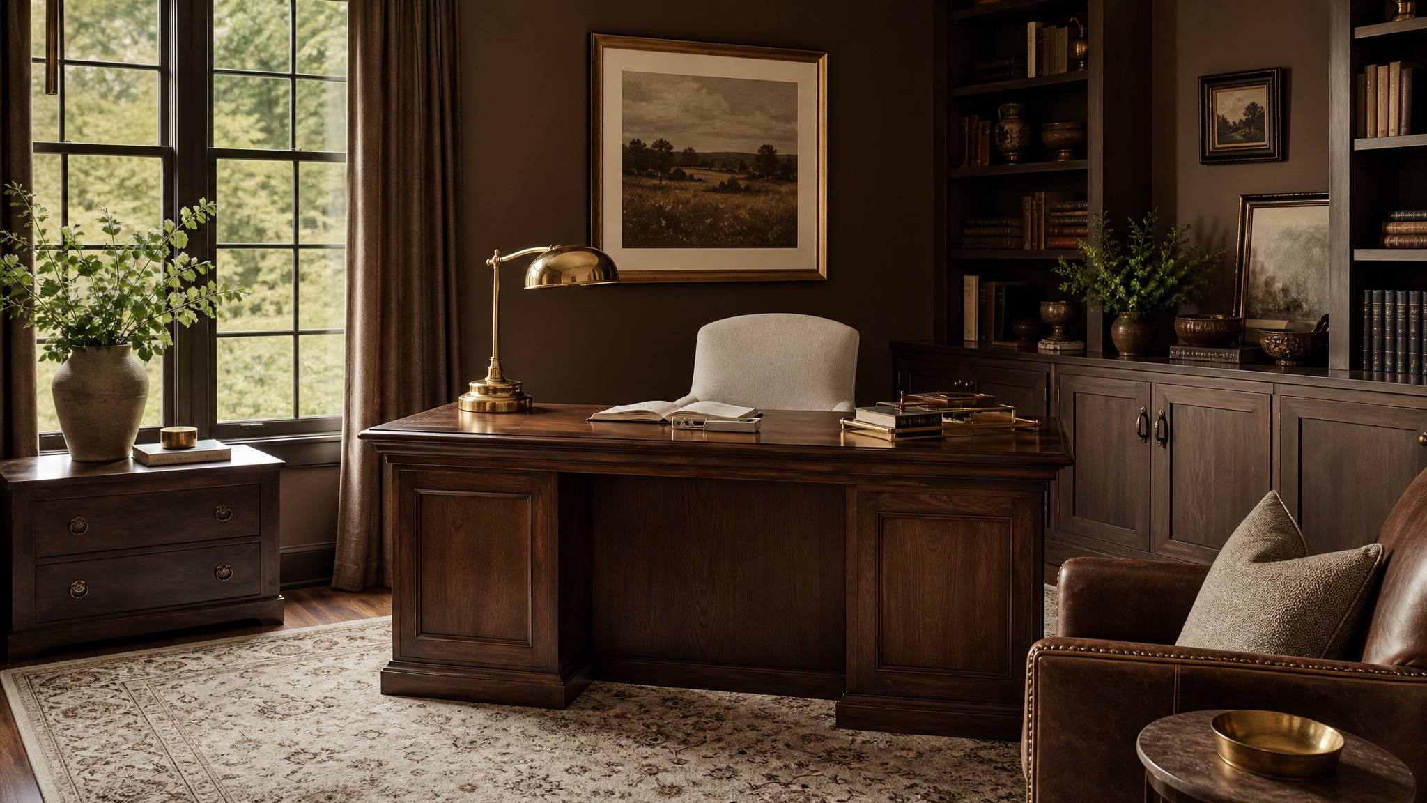 Modern Heritage home office — Walnut Library palette
