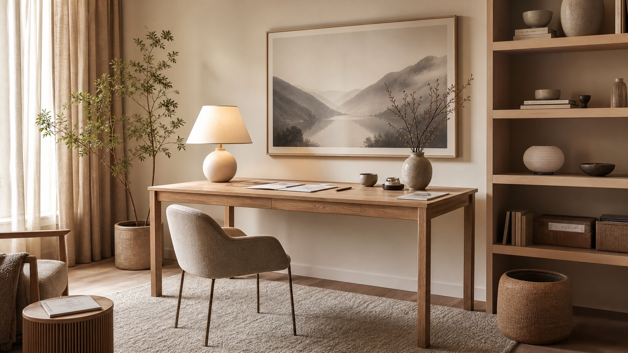 Japandi & Scandi home office — Bamboo & Paper palette